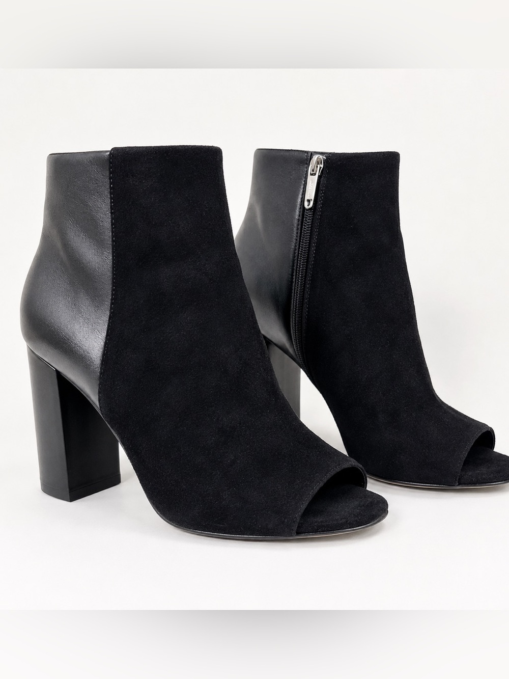 Sam Edelman Black Suede Leather Peep Toe Ankle Boots Block Heel 9